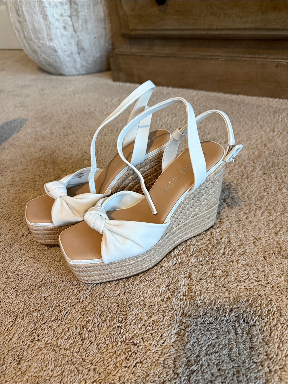 Gianni Bini Shanessa Knot Leather Jute Platform Wedge Sandals